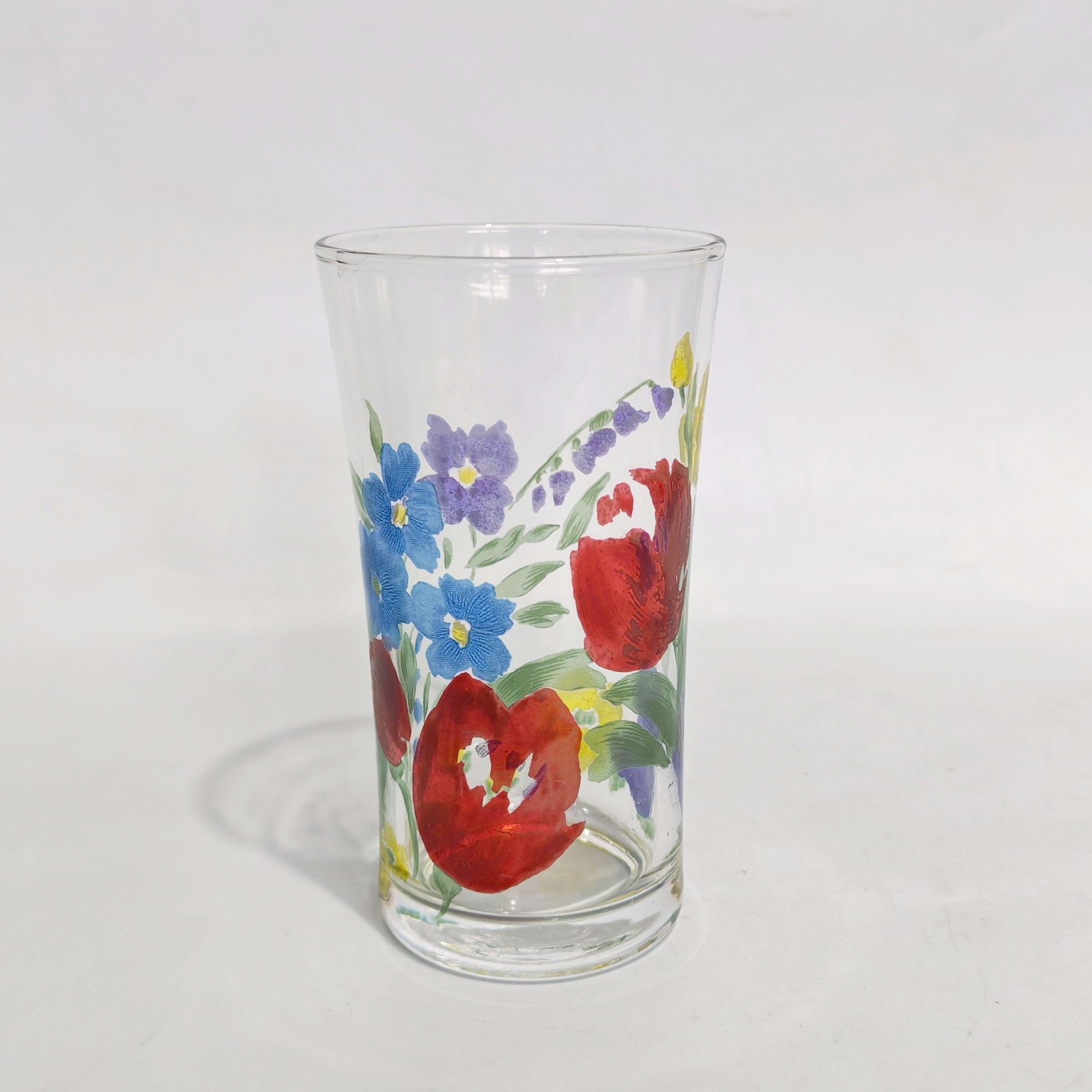 日本中古kamei印花玻璃杯手绘油画风复古铃兰果汁啤酒杯昭和孤品