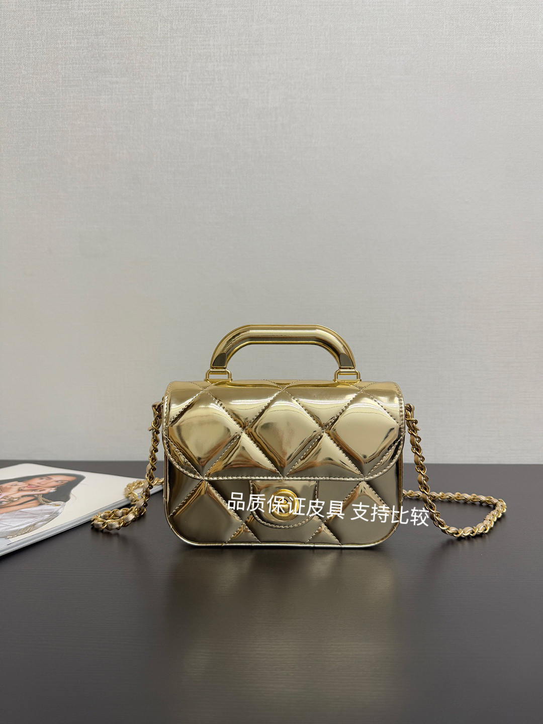 秋冬新款25k 金色亮面手提包 单肩斜挎小包 闭眼入超级亮眼女包