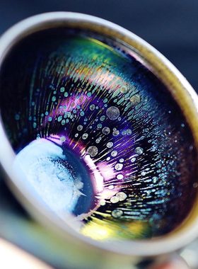 建阳建盏曜变天目盏主人茶杯名家手工盏建窑铁胎七彩油滴耀变茶具