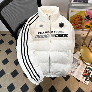 冬季新款羽绒棉服男美式高街加厚条纹面包服外套潮牌宽松情侣棉衣