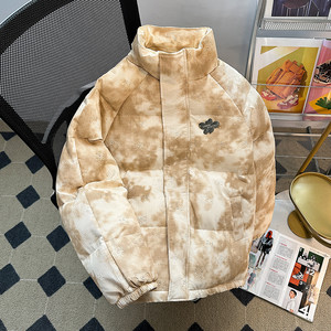 扎染灯芯绒棉衣男冬季美式高街潮牌宽松加厚棉服保暖情侣棉袄外套