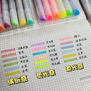 点石DS819三角杆大容量荧光笔 粗杆彩色记号笔 重点标记笔一套6色