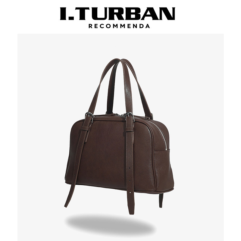 I.TURBAN奚梦瑶同款牛皮悠悠保龄球包复古大容量单肩腋下包手提包