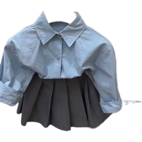 衬衫儿童学院风裙子时髦洋气百褶裙套装春秋女童春款套装2024jk