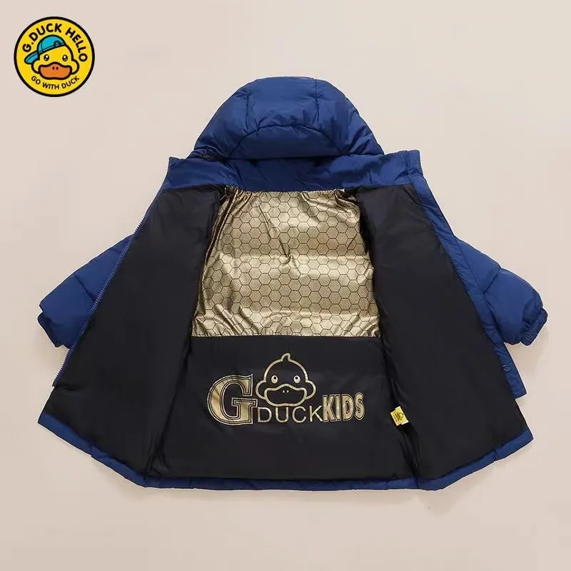 小黄鸭儿童中长款羽绒服男童新款中大童女童加厚秋冬保暖连帽外套