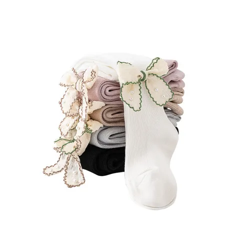 连裤袜打底裤珍珠春秋季儿童宝宝结细纹袜裤2023婴儿女童打底