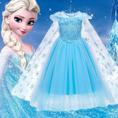 冰雪奇缘爱莎公主裙女童洋气礼服万圣节表演服生日礼物女孩连衣裙