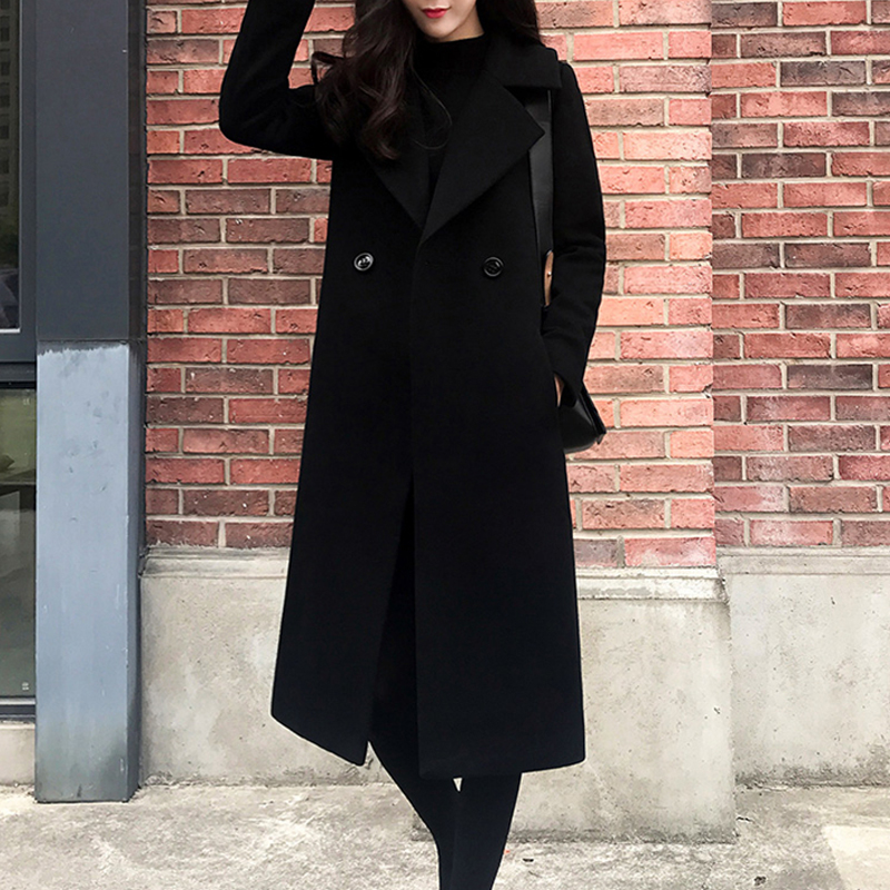 毛呢大衣女秋冬新款2025韩版修身气质加厚黑色女中长款过膝呢外套