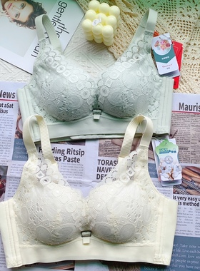 古妃28403小胸聚拢中厚杯蕾丝文胸无钢圈调整型收副乳上托内衣女