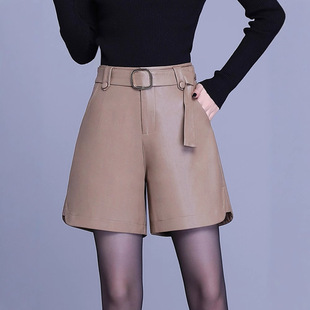 泽yp新款 裤女绵羊皮短裤高腰宽松a字阔腿裤显瘦外穿靴裤批打底裤