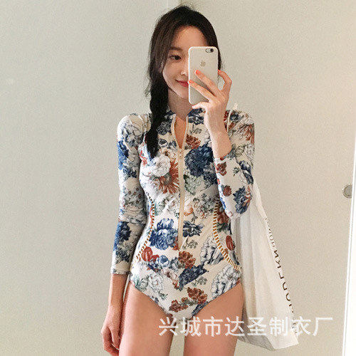 泽yp新款 韩国潜水服女速干水母衣冲浪泳衣长袖连体温泉保守游泳