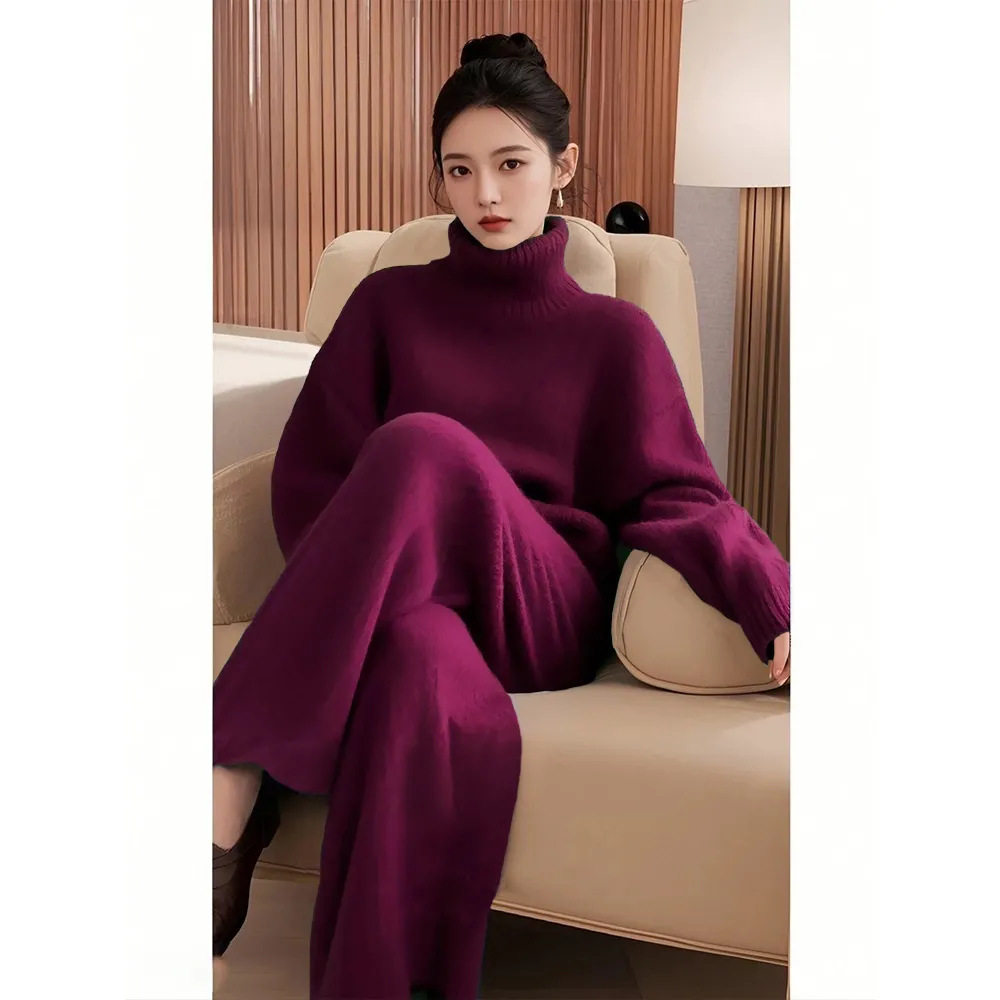 过年紫红色针织套装女冬季2024新款本命年高领毛衣两件套,女装/女士精品,时尚套装,淘宝优惠券,粉丝福利购,淘宝优惠卷