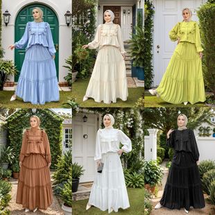 木耳边立领拼接蕾丝上衣 M322 女装 套装 大摆半身裙 中东土耳其热卖