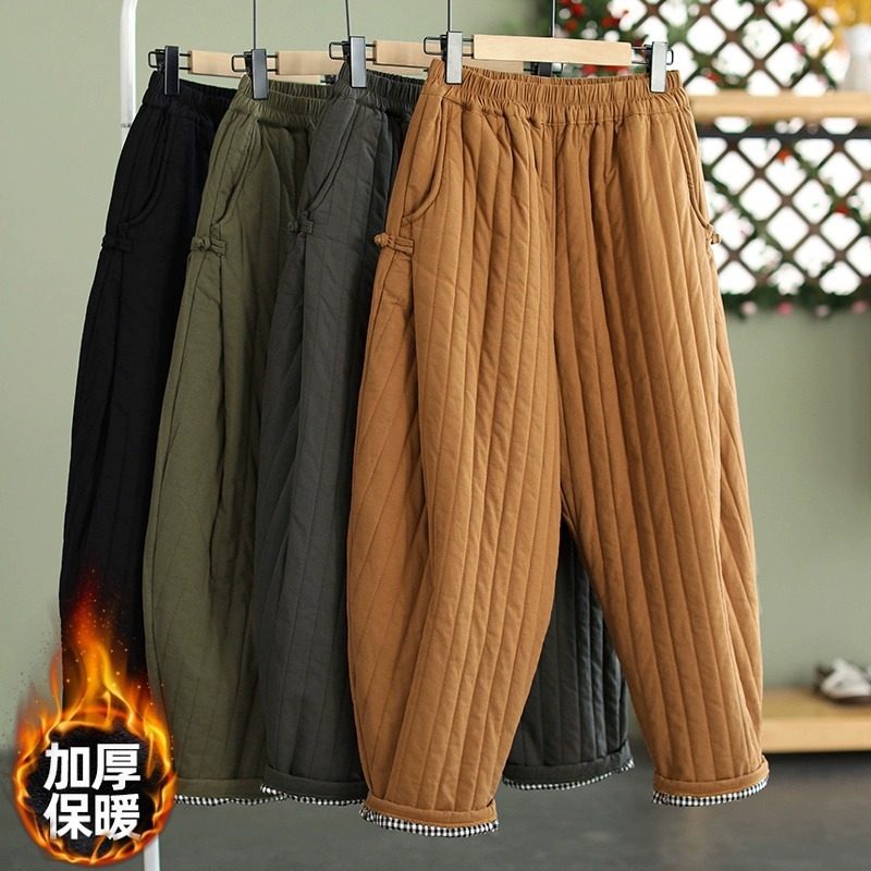日系外贸原单出口冬季保暖盘扣夹棉哈伦裤外穿加厚复古棉裤女,女装/女士精品,棉裤/羽绒裤,淘宝优惠券,粉丝福利购,淘宝优惠卷