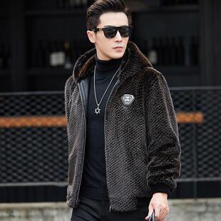 泽yp2023男士冬季外套羊剪绒皮毛一体水貂连帽中年爸爸金貂绒大衣