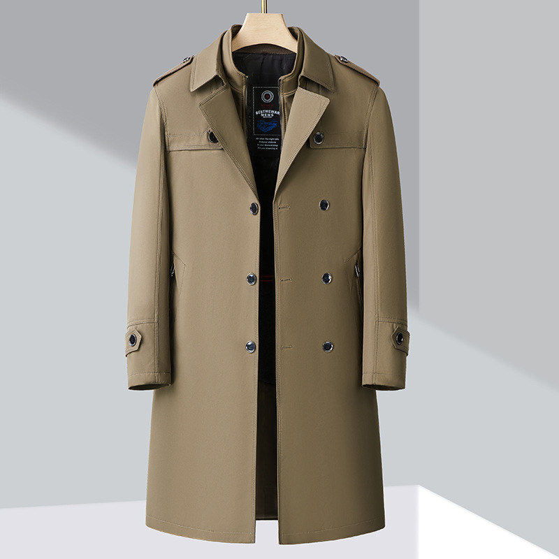 泽yp男士风衣外套冬季西装领长款加厚保暖中年爸爸装商务上衣