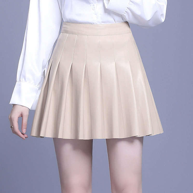 泽yp2025春秋冬眞皮女短裙半身裙高腰显瘦a字绵羊皮百褶皮裙御姐,女装/女士精品,半身裙,淘宝优惠券,粉丝福利购,淘宝优惠卷