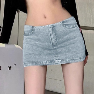 泽yp新款美式性感辣妹小个子低腰包臀牛仔短裙女防走光紧身百搭半