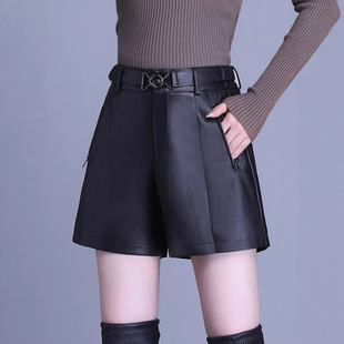 泽yp海宁裤女绵羊皮短裤高腰宽松a字阔腿裤外穿靴裤2025秋休闲裤