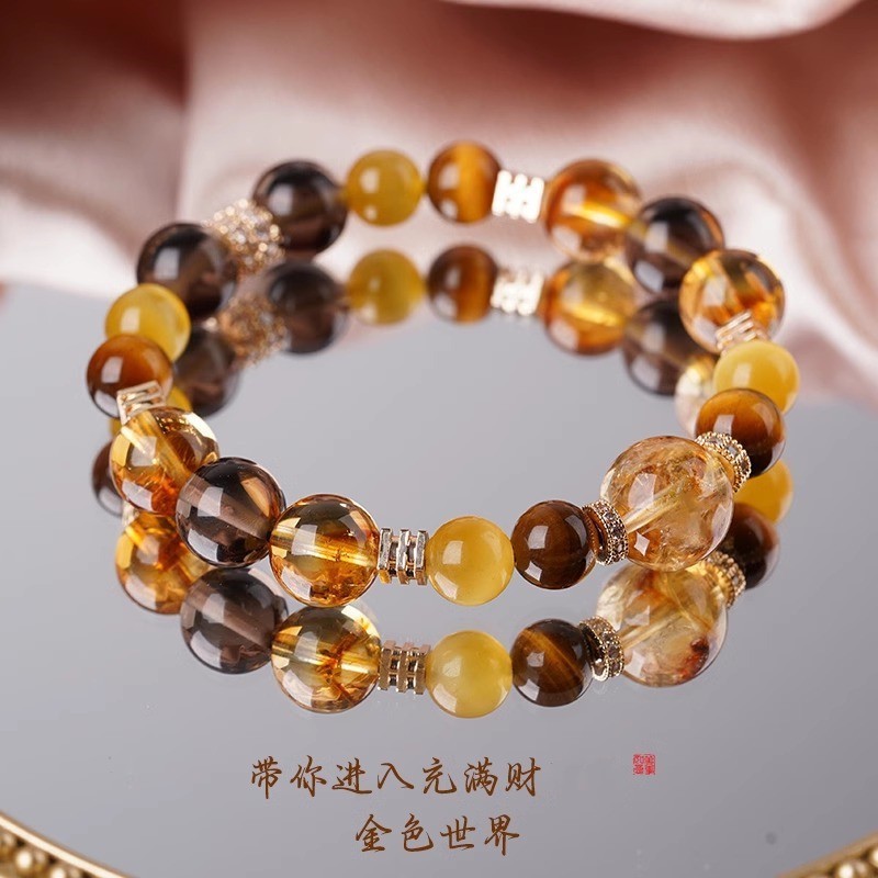 黄塔晶手串虎眼石黄水晶旺财手链