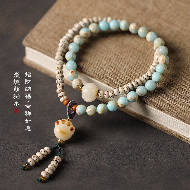 九紫离火 猫爪星月菩提盘缠寿山石手链女生新中式串珠珠念珠手串