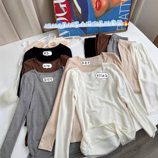 2561大圆领百搭打底保暖长袖 羊绒蛋白亲肤透气内搭女 长裤