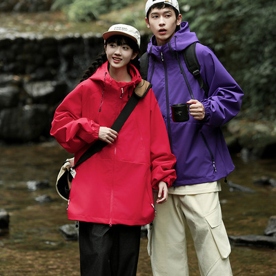 BUFFALO BOUN户外运动风连帽冲锋衣外套男女宽松情侣防风夹克春秋