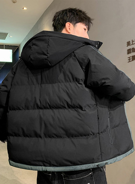 BUFFALO BOUND黑色连帽短款棉衣男加厚外套冬季潮牌上衣户外男女