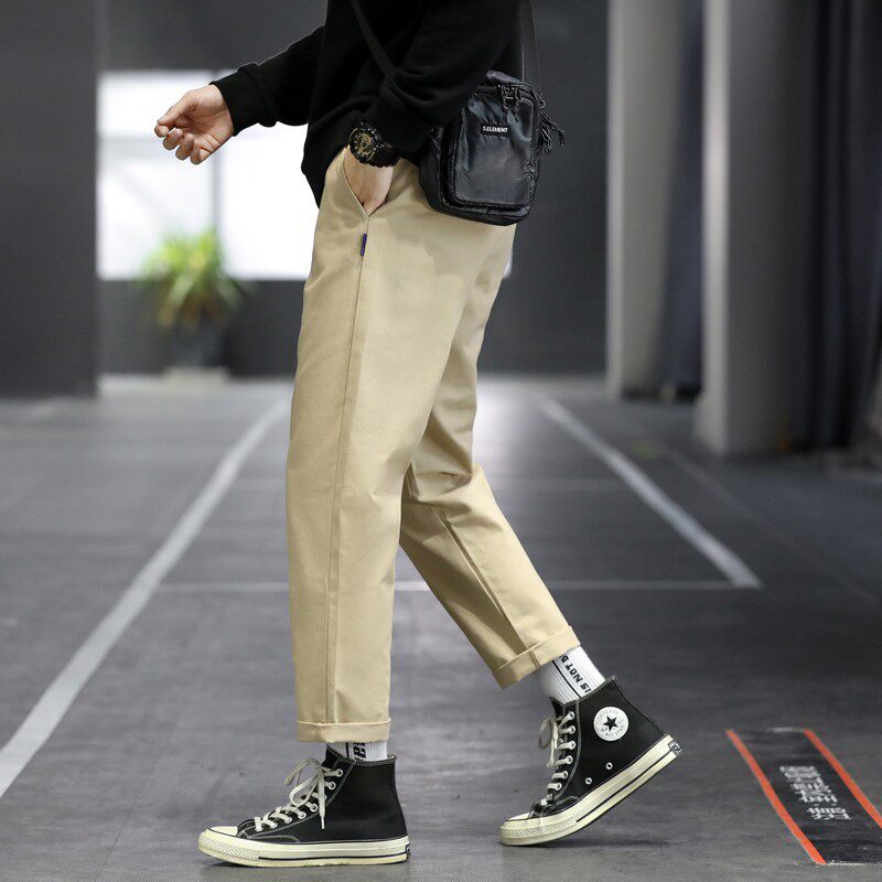BUFFALO BOUND防风直筒休闲裤男女宽松卡其色长裤百搭纯棉薄款