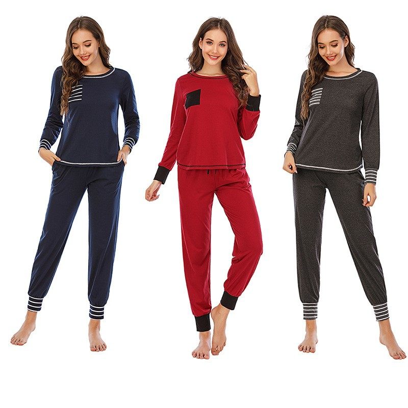 跨境亚马逊秋冬家居服欧美女装撞色长袖长裤休闲套装睡衣,个性定制/设计服务/DIY,连衣裙加工定制,淘宝优惠券,粉丝福利购,淘宝优惠卷