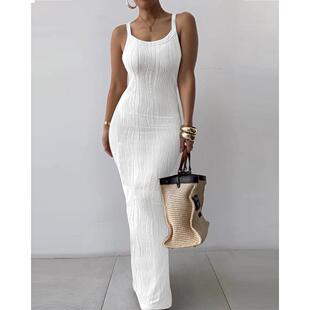 Skims Women Dress欧美水波纹理紧身长裙女 Maxi Neck Striped