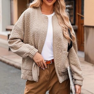 纽扣纹理长袖 开衫 外套夹克女 时尚 秋冬亚马逊跨境欧美爆款