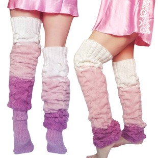 亚马逊独立站欧美时尚 撞色渐变长筒过膝堆堆袜套女毛线针织袜