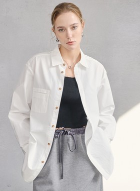 高端匹马棉衬衫白色女春秋经典百搭翻领衬衣简约气质通勤长袖上衣