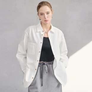 上衣 百搭翻领衬衣简约气质通勤长袖 高端匹马棉衬衫 白色女春秋经典