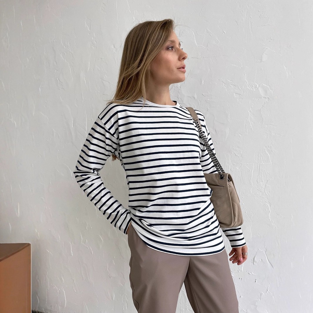 跨境 长袖条纹恤欧美春季时尚潮流百搭休闲圆领纯棉条纹恤