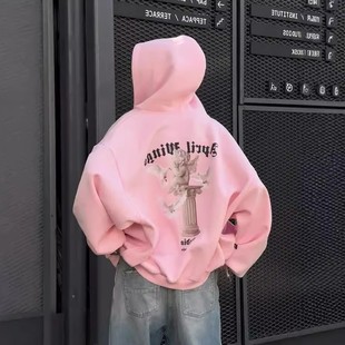 欧美跨境纯棉后背印花连帽卫衣女秋时尚 宽松拉链卫衣外套 个性