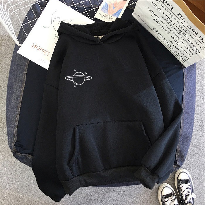 新款卫衣女秋冬韩版宽松慵懒风星球印花百搭连帽上衣加绒学生卫衣
