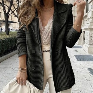 夹克外套秋冬新款 纹理休闲上衣长袖 女 亚马逊短款 欧美跨境外贸女装