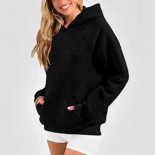 条纹连帽宽松长袖 时尚 卫衣女 女装 秋冬亚马逊跨境欧美新款