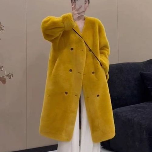 糖果色时尚潮流休闲欧貂水貂绒外套加包包两件套皮毛一体大衣