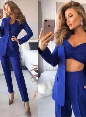 Women casual suit 3-piece set 长袖小西装宽松纯色三件套套装