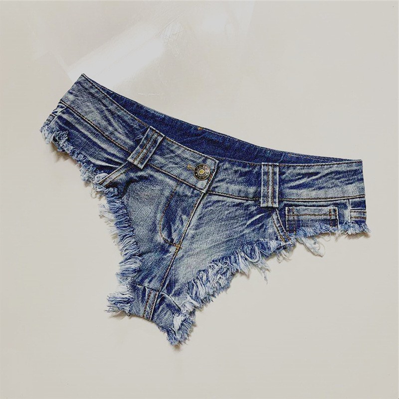 牛仔毛须边紧身显瘦女裤夜店钢管舞超低腰超短裤欧美性感热裤