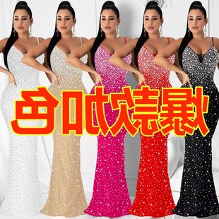 性感夜店烫钻钉珠吊带连衣裙女 时尚 跨境新品 亚马逊欧美女装