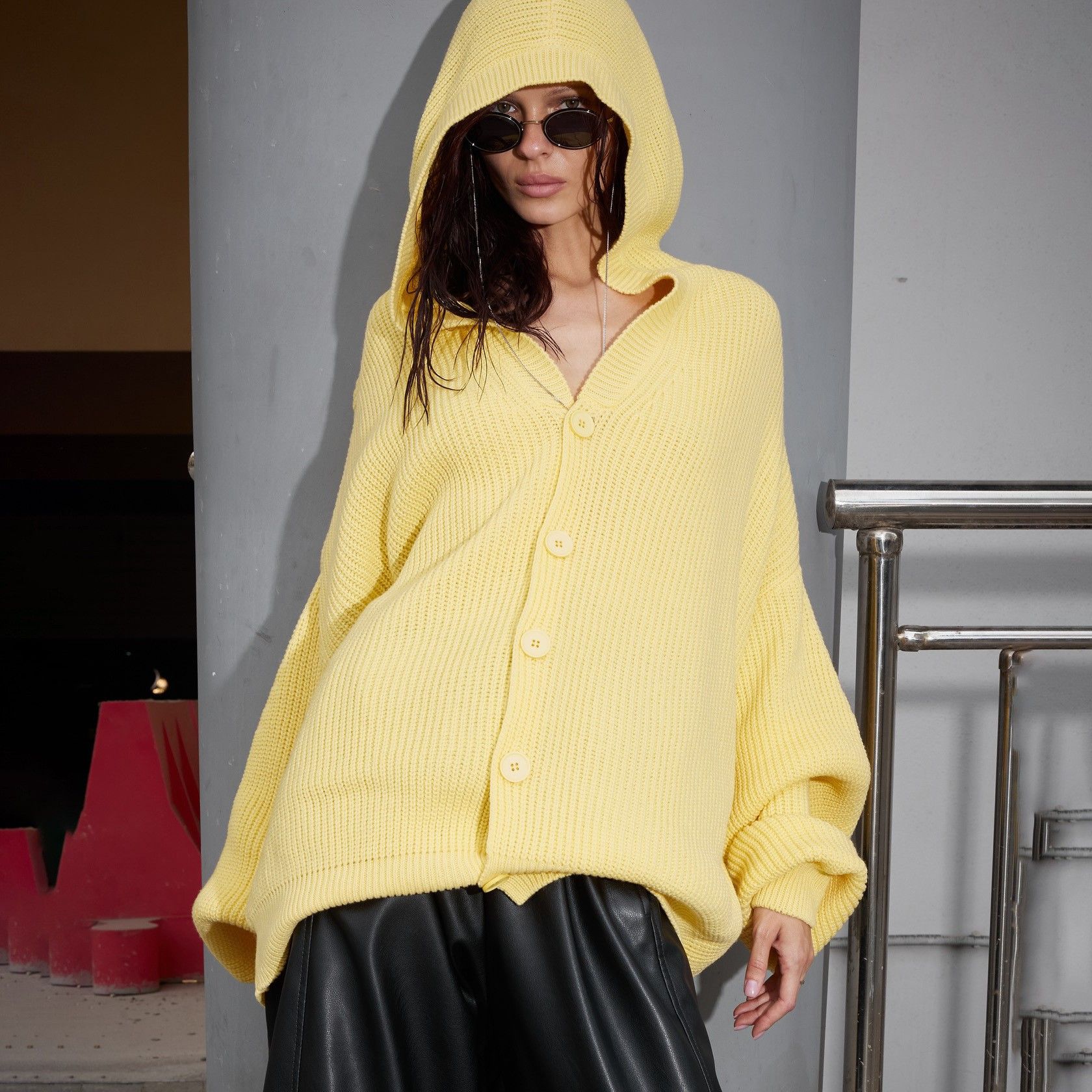 慵懒风简约连帽针织毛衣开衫百搭休闲软糯长袖外套女时尚