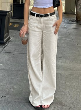 简约欧美高街白色直筒宽松牛仔裤气质百搭垂感显瘦低腰阔腿裤