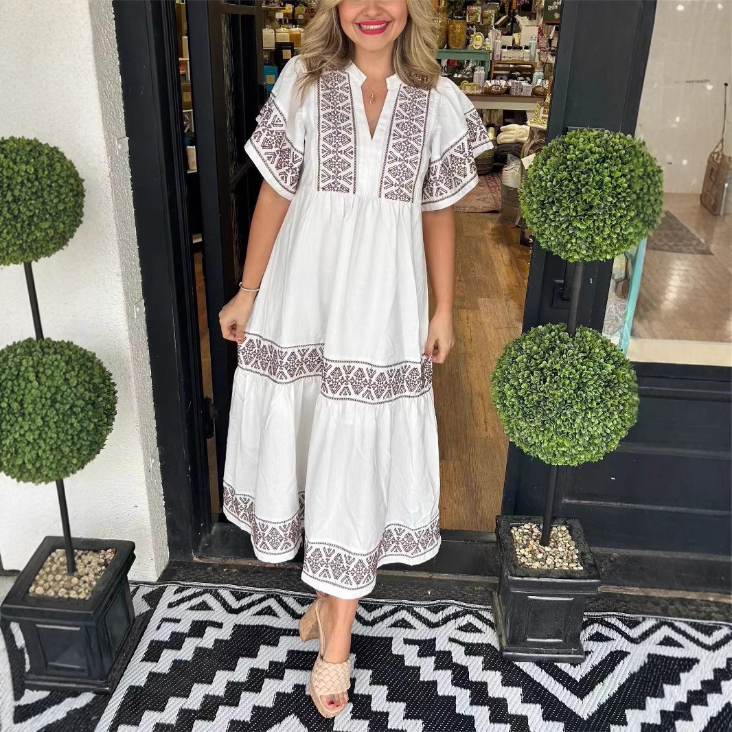 新款亚马逊独立站欧美跨境印花宽松棉感连衣裙