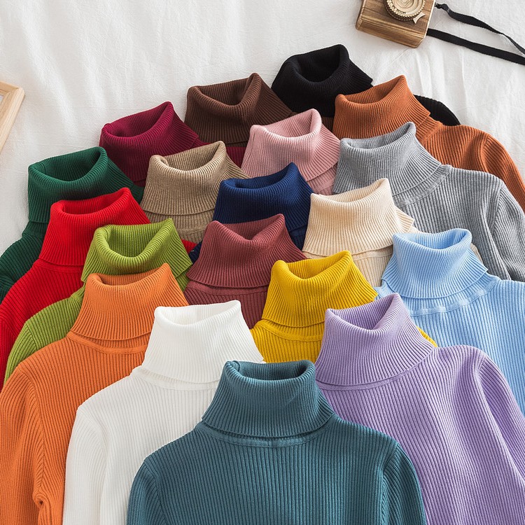 跨境长袖高领打底衫纯色韩版套头毛衣（色现货）针织打底衫毛衣