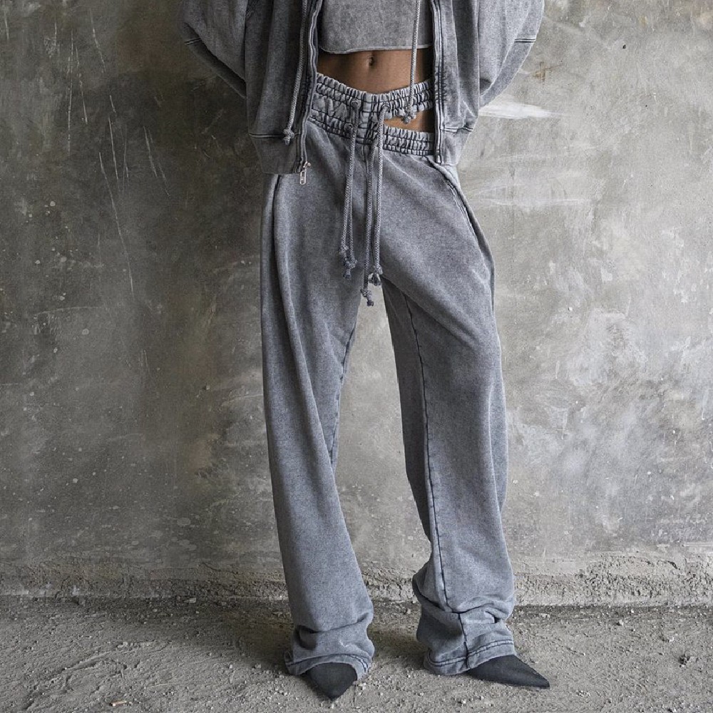 双腰头长款辣妹低腰直筒裤子女欧美跨境新款卫衣裤宽松运动长裤