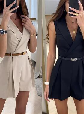 2024欧美新款气质通勤西装连体裤女